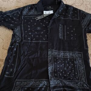 Tilly's Black Bandana Patchwork Short Sleeve Shirt